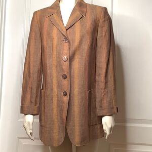LES COPAINS Knit & Wear 42 Linen Long Earth Tone 4 Button Classic Italian Blazer